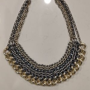 CHICOS Grey and Gold Bib Necklace